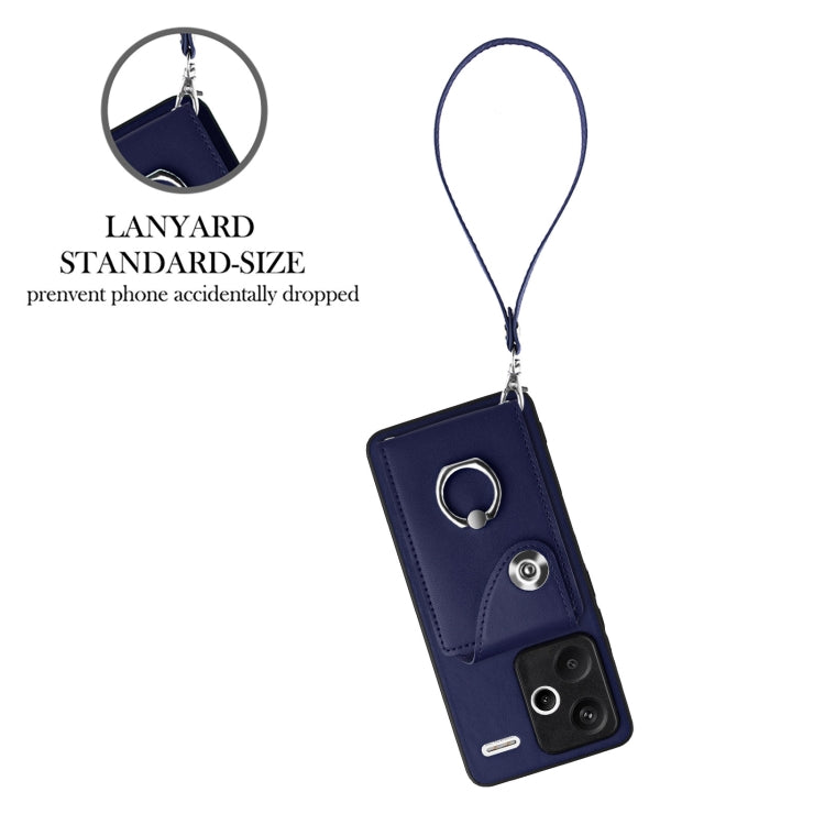 For Xiaomi Redmi Note 13 Pro+ Organ Card Bag Ring Holder PU Phone Case with Lanyard(Blue)