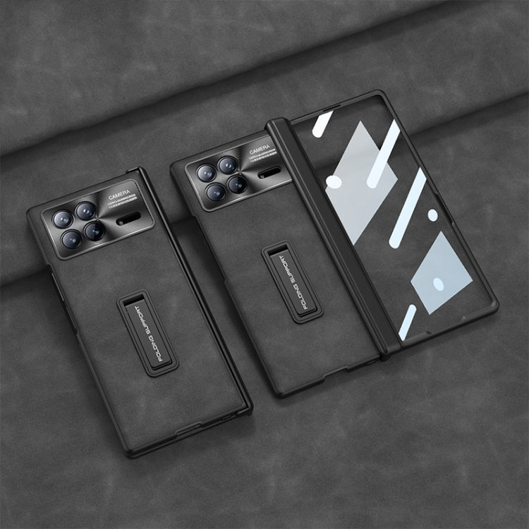 For Xiaomi Mix Fold 3 GKK Integrated Frosted Fold Hinge Leather Phone Case with Holder(Black)
