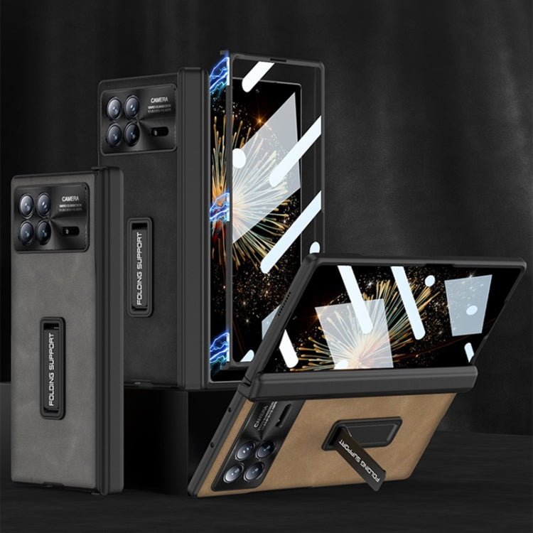 For Xiaomi Mix Fold 3 GKK Integrated Frosted Fold Hinge Leather Phone Case with Holder(Black)