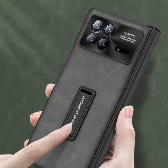 For Xiaomi Mix Fold 3 GKK Integrated Frosted Fold Hinge Leather Phone Case with Holder(Black)