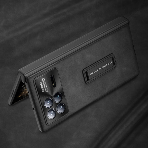For Xiaomi Mix Fold 3 GKK Integrated Frosted Fold Hinge Leather Phone Case with Holder(Black)