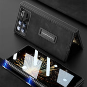 For Xiaomi Mix Fold 3 GKK Integrated Frosted Fold Hinge Leather Phone Case with Holder(Grey)