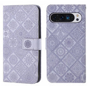 For Google Pixel 9 Pro XL Ethnic Style Embossed Pattern Leather Phone Case(Purple)