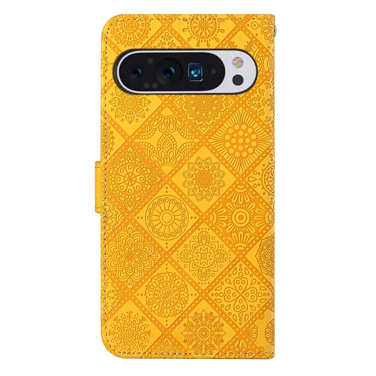 For Google Pixel 9 / 9 Pro Ethnic Style Embossed Pattern Leather Phone Case(Yellow)