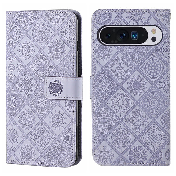 For Google Pixel 9 / 9 Pro Ethnic Style Embossed Pattern Leather Phone Case(Purple)