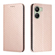 For Xiaomi Redmi 13C Carbon Fiber Texture Flip Holder Leather Phone Case(Rose Gold) - 13C Cases by PMC TechLife | Online Shopping South Africa | PMC TechLife | Buy Now Pay Later Mobicred