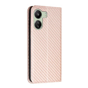 For Xiaomi Redmi 13C Carbon Fiber Texture Flip Holder Leather Phone Case(Rose Gold)