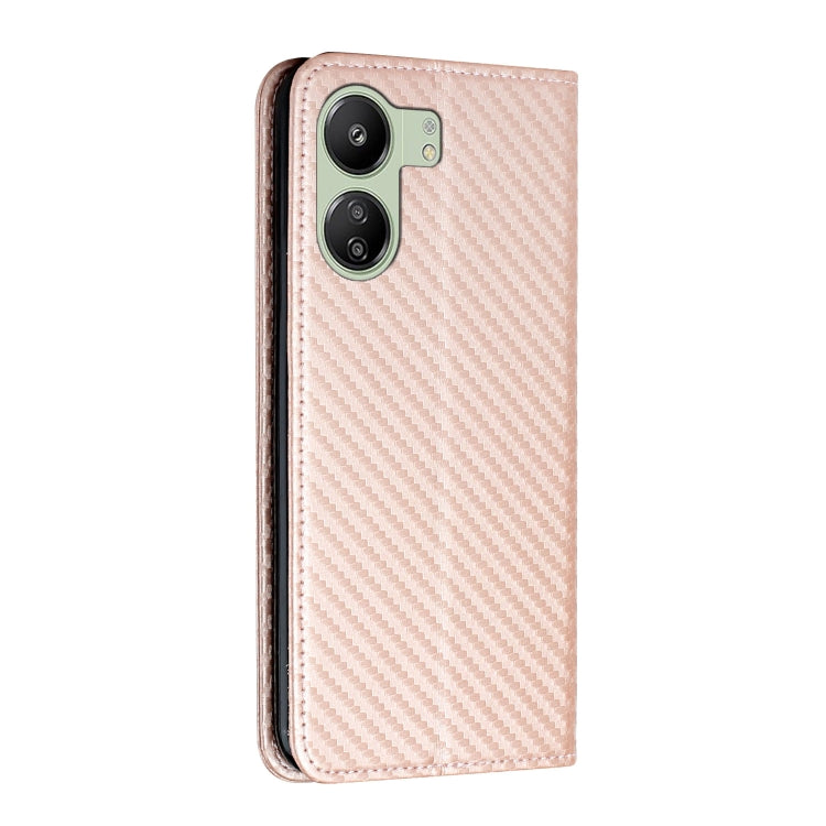 For Xiaomi Redmi 13C Carbon Fiber Texture Flip Holder Leather Phone Case(Rose Gold)
