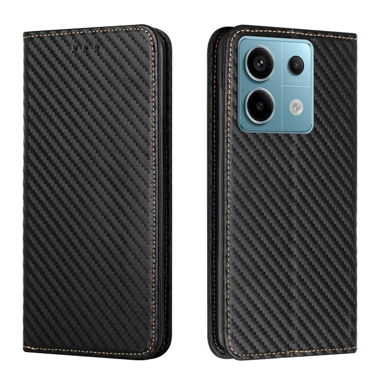 For Xiaomi Redmi Note 13 Pro 5G Carbon Fiber Texture Flip Holder Leather Phone Case(Black)