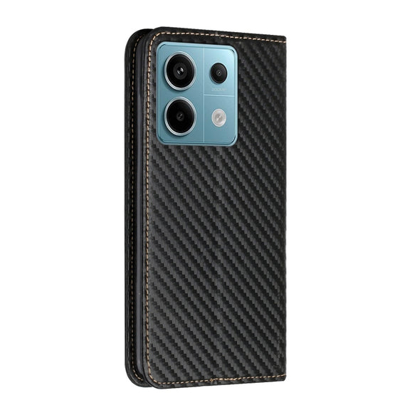 For Xiaomi Redmi Note 13 Pro 5G Carbon Fiber Texture Flip Holder Leather Phone Case(Black)