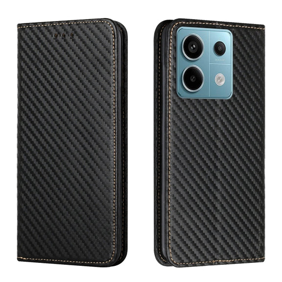 For Xiaomi Redmi Note 13 Pro 5G Carbon Fiber Texture Flip Holder Leather Phone Case(Black)
