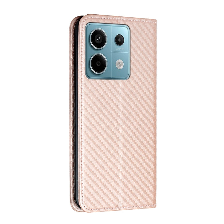 For Xiaomi Redmi Note 13 Pro 5G Carbon Fiber Texture Flip Holder Leather Phone Case(Rose Gold)