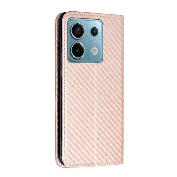 For Xiaomi Redmi Note 13 Pro 5G Carbon Fiber Texture Flip Holder Leather Phone Case(Rose Gold)