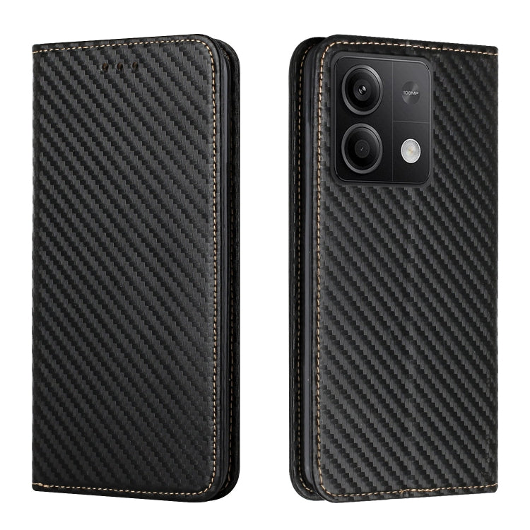 For Xiaomi Redmi Note 13 5G Carbon Fiber Texture Flip Holder Leather Phone Case(Black)