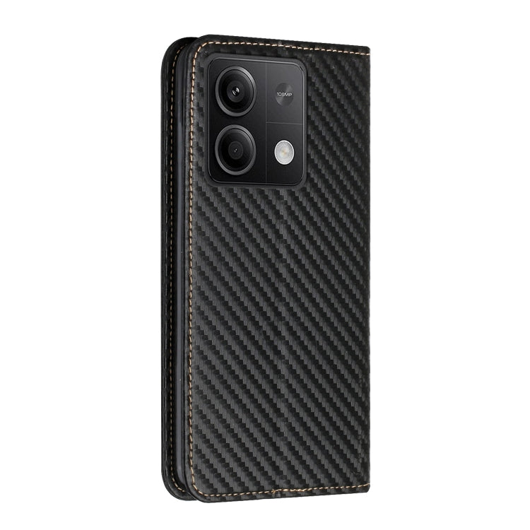 For Xiaomi Redmi Note 13 5G Carbon Fiber Texture Flip Holder Leather Phone Case(Black)