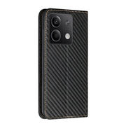 For Xiaomi Redmi Note 13 5G Carbon Fiber Texture Flip Holder Leather Phone Case(Black)