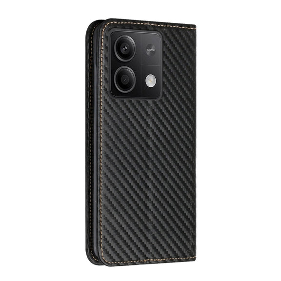 For Xiaomi Redmi Note 13 5G Carbon Fiber Texture Flip Holder Leather Phone Case(Black)