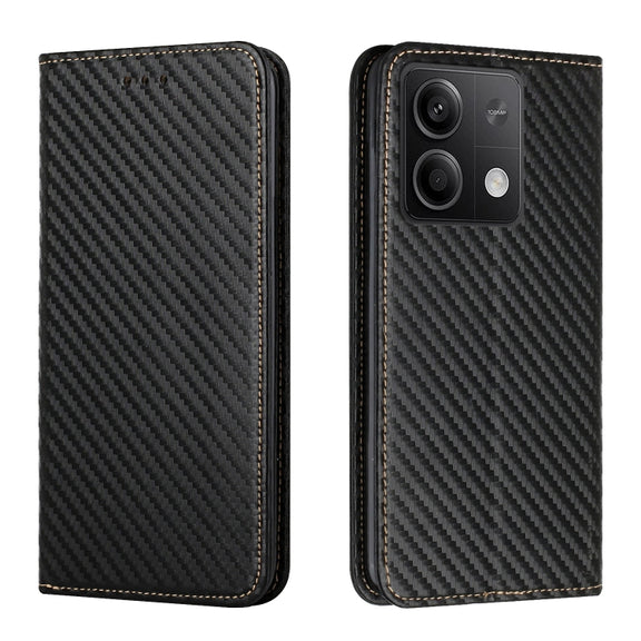 For Xiaomi Redmi Note 13 5G Carbon Fiber Texture Flip Holder Leather Phone Case(Black)