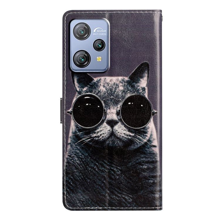 For Blackview A53 Pro Colored Drawing Leather Phone Case(Sunglasses Cat)