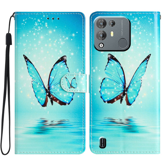 For Blackview A55 Pro Colored Drawing Leather Phone Case(Blue Butterfly)