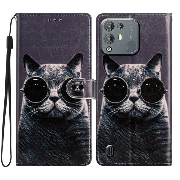 For Blackview A55 Pro Colored Drawing Leather Phone Case(Sunglasses Cat)