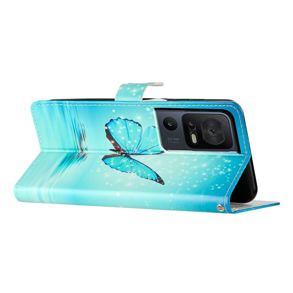For TCL 40 SE Colored Drawing Leather Phone Case(Blue Butterfly)