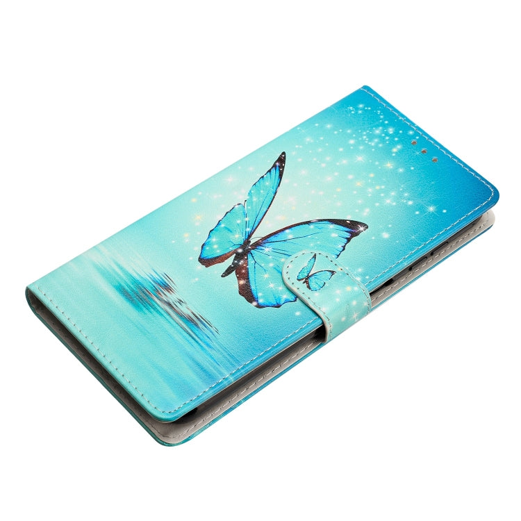For TCL 40 SE Colored Drawing Leather Phone Case(Blue Butterfly)