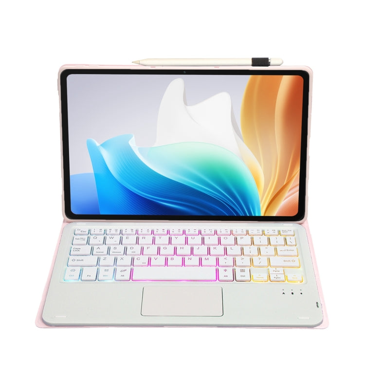 For OnePlus Pad Go / OPPO Pad Air2 / Neo OP14-AS TPU Ultra-thin Detachable Backlight Bluetooth Keyboard Leather Case with Touchpad(Pink)