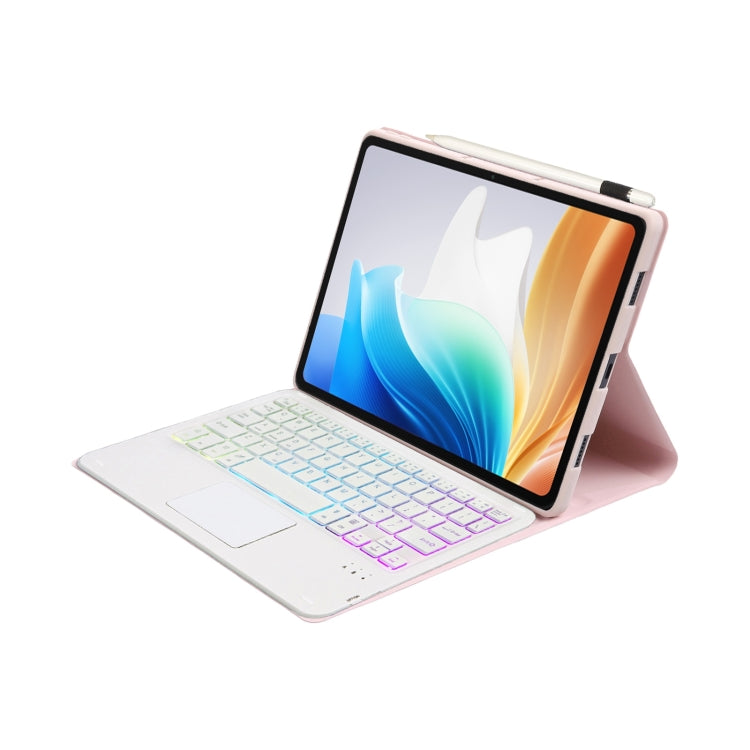 For OnePlus Pad Go / OPPO Pad Air2 / Neo OP14-AS TPU Ultra-thin Detachable Backlight Bluetooth Keyboard Leather Case with Touchpad(Pink)