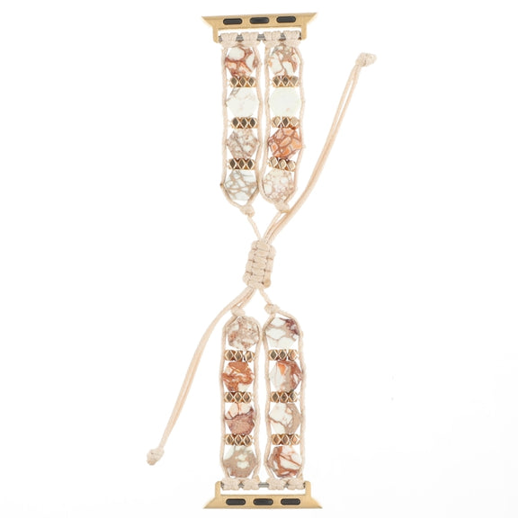 For Apple Watch SE 2023 44mm Hexagonal Stones Drawstring Chain Watch Band(Beige)