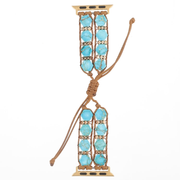 For Apple Watch Ultra 2 49mm Hexagonal Stones Drawstring Chain Watch Band(Blue)