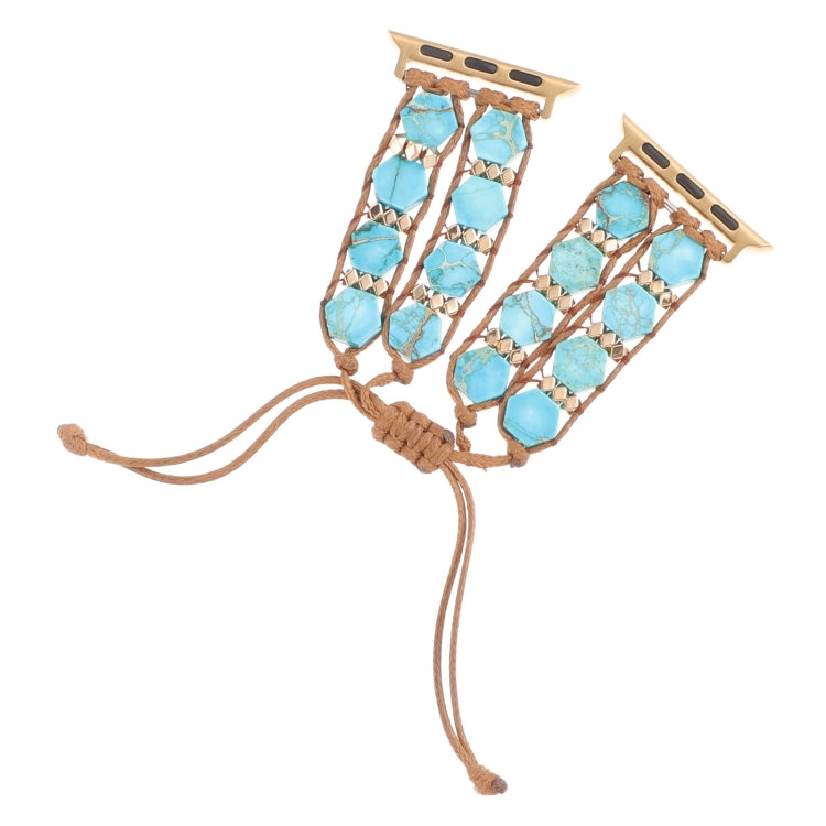 For Apple Watch Ultra 2 49mm Hexagonal Stones Drawstring Chain Watch Band(Blue)