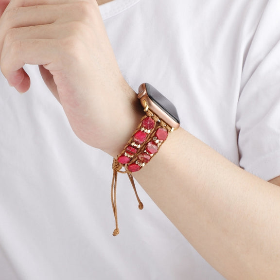 For Apple Watch Series 9 45mm Hexagonal Stones Drawstring Chain Watch Band(Red)
