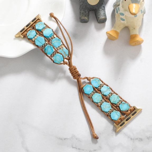 For Apple Watch SE 2022 44mm Hexagonal Stones Drawstring Chain Watch Band(Blue)