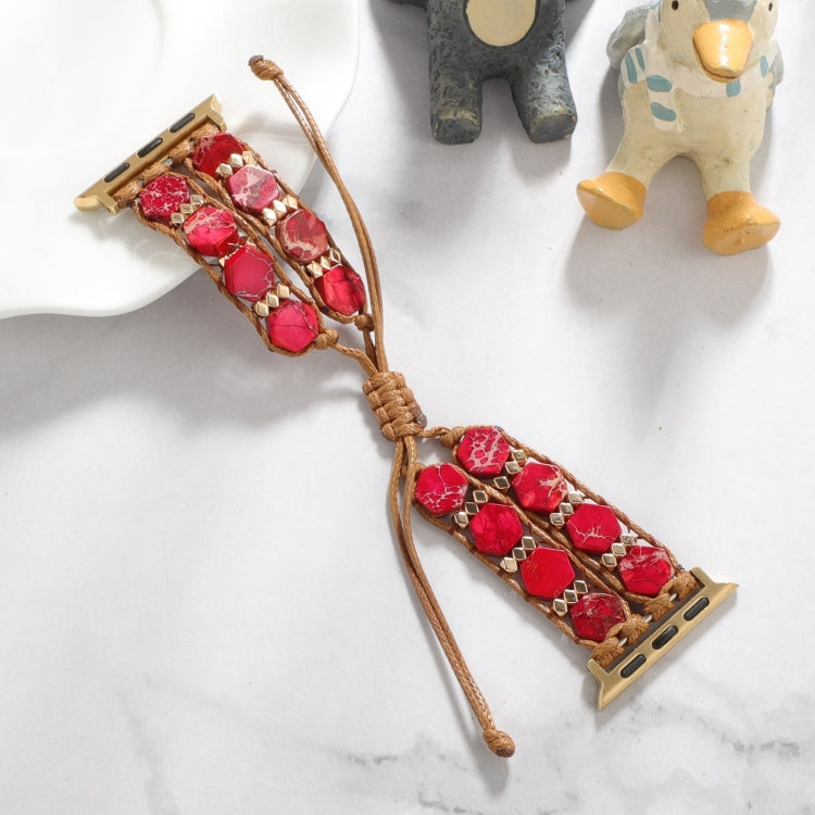 For Apple Watch SE 2022 44mm Hexagonal Stones Drawstring Chain Watch Band(Red)