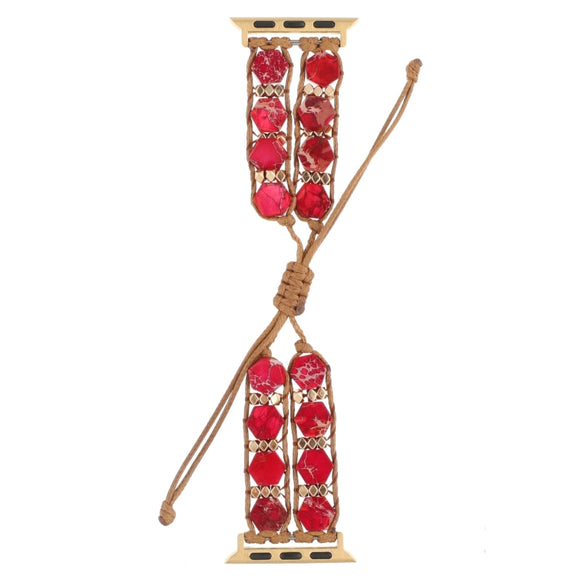 For Apple Watch SE 2022 44mm Hexagonal Stones Drawstring Chain Watch Band(Red)