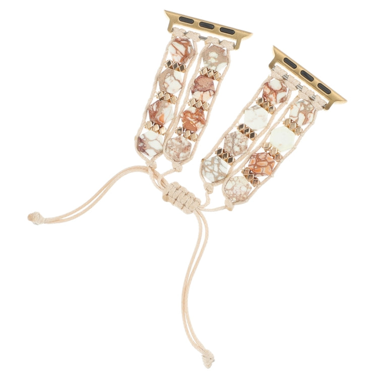 For Apple Watch Series 7 45mm Hexagonal Stones Drawstring Chain Watch Band(Beige)