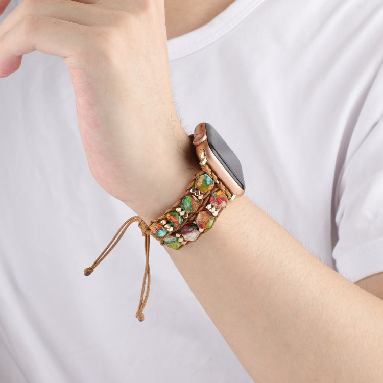 For Apple Watch SE 44mm Hexagonal Stones Drawstring Chain Watch Band(Colorful)