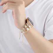 For Apple Watch Series 5 44mm Hexagonal Stones Drawstring Chain Watch Band(Beige)