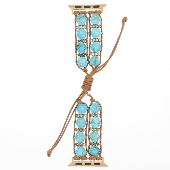 For Apple Watch Series 3 42mm Hexagonal Stones Drawstring Chain Watch Band(Blue)