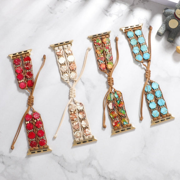 For Apple Watch Series 2 38mm Hexagonal Stones Drawstring Chain Watch Band(Red)