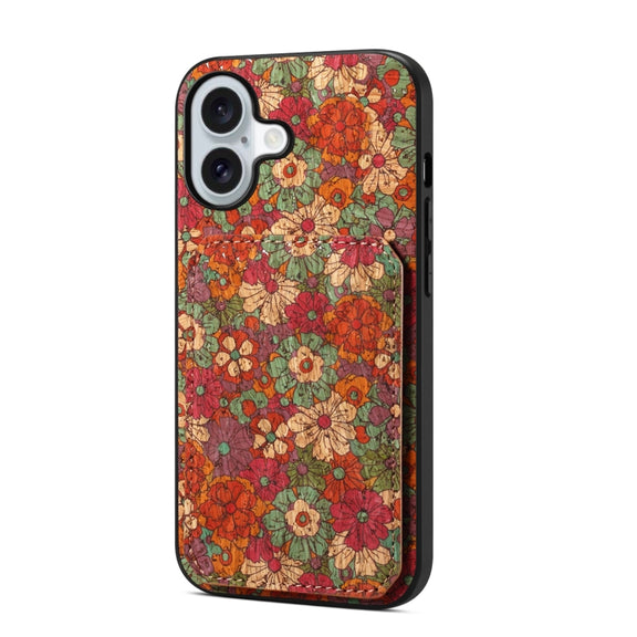 For iPhone 16 Dual Card Slot Holder Phone Case(Summer Red)