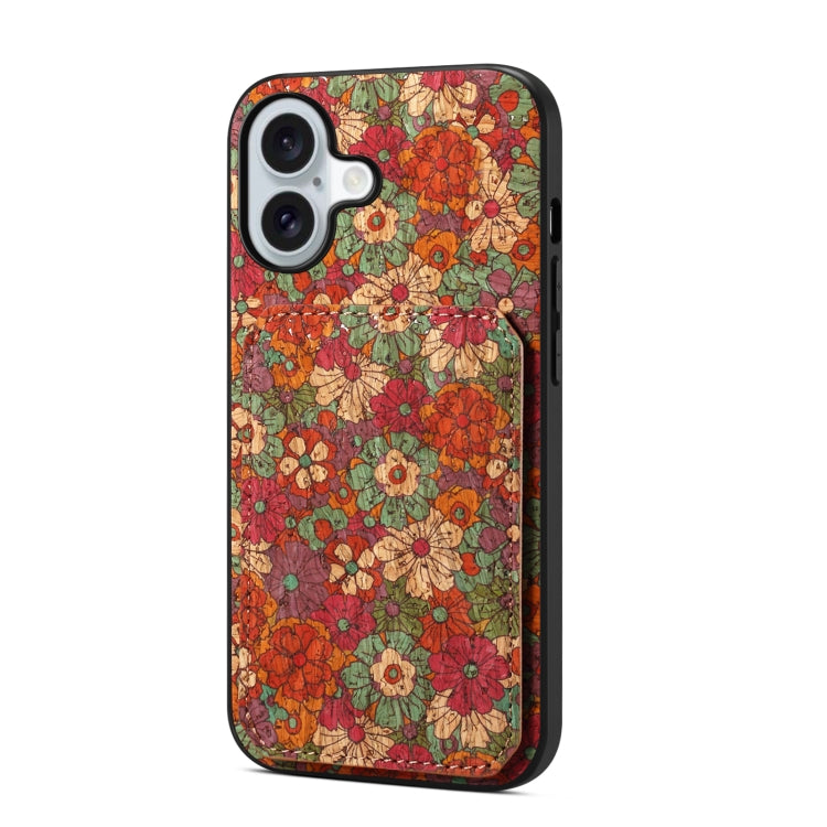 For iPhone 16 Dual Card Slot Holder Phone Case(Summer Red)
