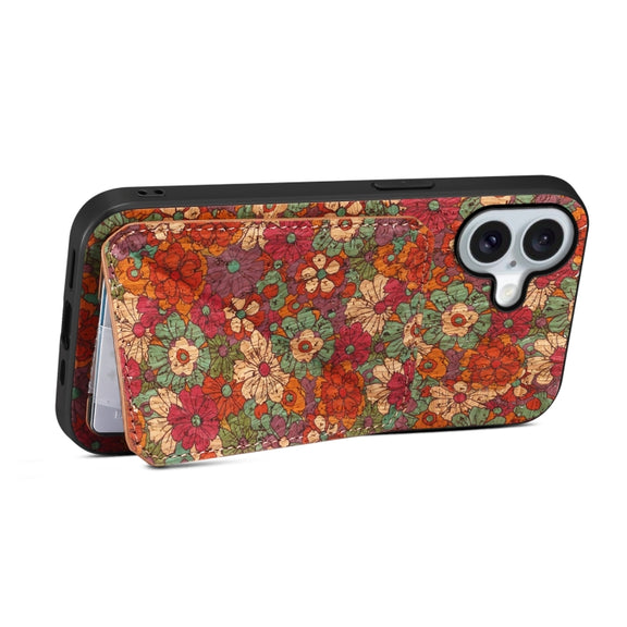 For iPhone 16 Dual Card Slot Holder Phone Case(Summer Red)