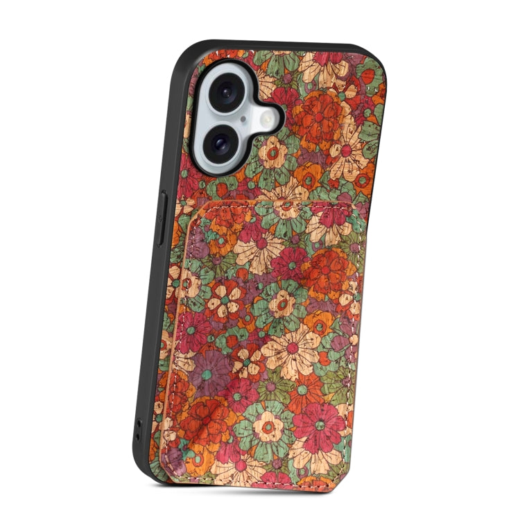 For iPhone 16 Dual Card Slot Holder Phone Case(Summer Red)