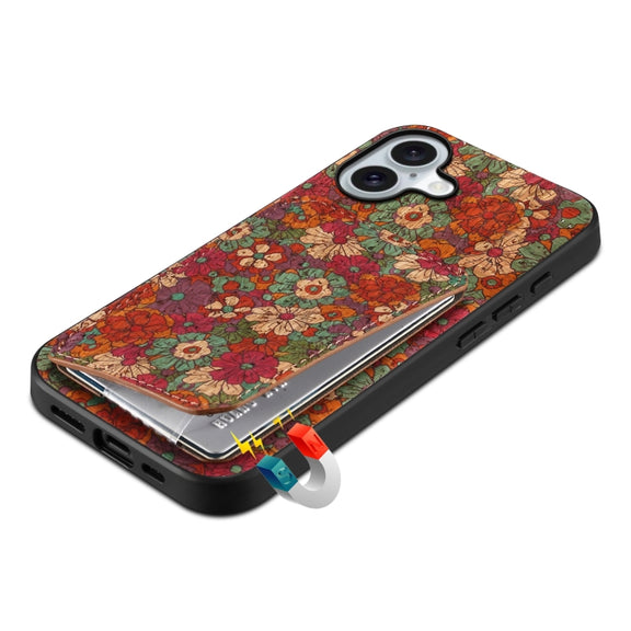 For iPhone 16 Dual Card Slot Holder Phone Case(Summer Red)