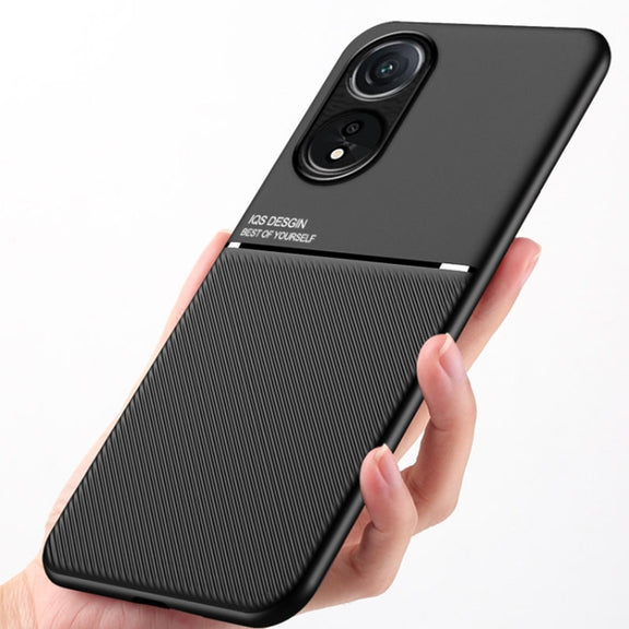 For OPPO A78 4G Classic Tilt Strip Grain Magnetic Shockproof PC + TPU Phone Case(Black)