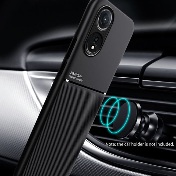 For OPPO A78 4G Classic Tilt Strip Grain Magnetic Shockproof PC + TPU Phone Case(Black)