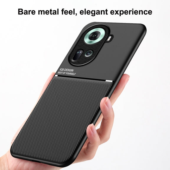 For OPPO Reno11 5G Global Classic Tilt Strip Grain Magnetic PC Hybrid TPU Phone Case(Blue)