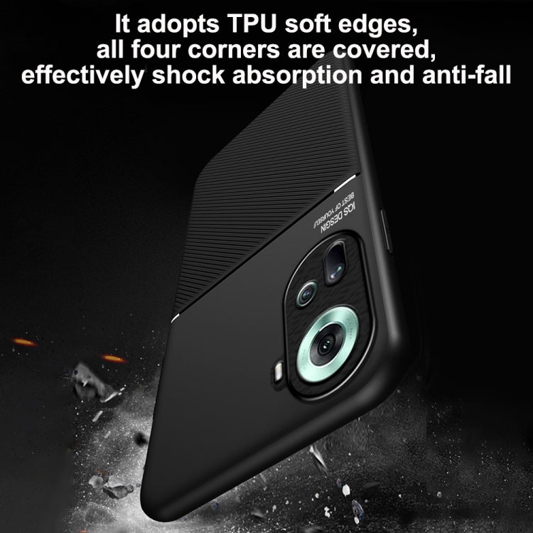 For OPPO Reno11 5G Global Classic Tilt Strip Grain Magnetic PC Hybrid TPU Phone Case(Blue)